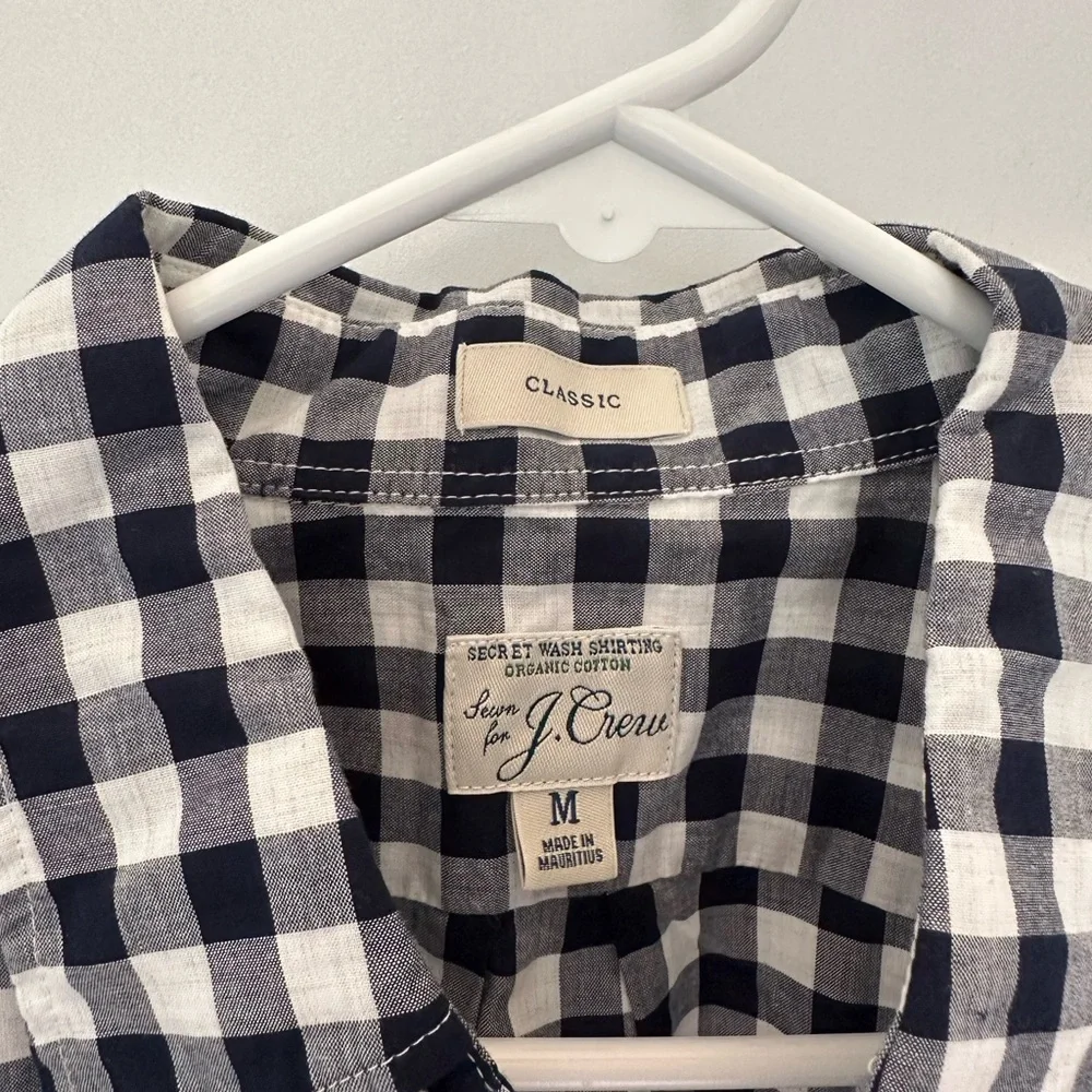 J. Crew Navy and White Gingham Classic Fit Medium Shirt